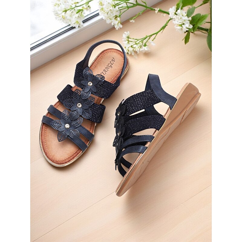 Women's Beige Floral Rhinestone Flat Sandals – Elegant Boho Style Wedding Shoes for Brides, Beach Ceremonies, and Summer Travel4