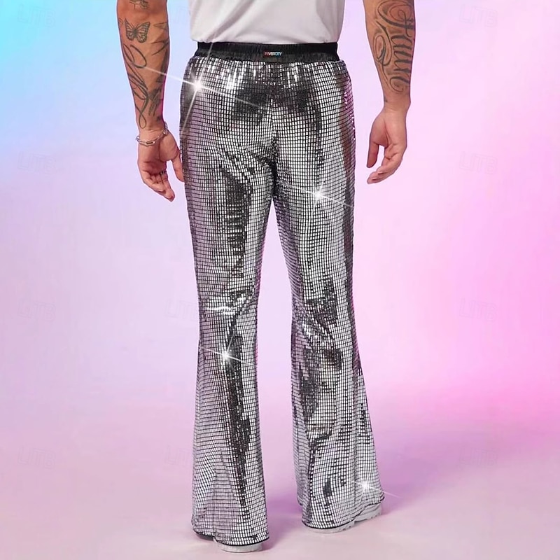 Retro Vintage 1980s Bell Bottom Pants Flared Trousers Disco Sequin Bootcut Fancy Dress Men's Halloween Carnival Pride Parade Pride Month Adults' Pants All Seasons3