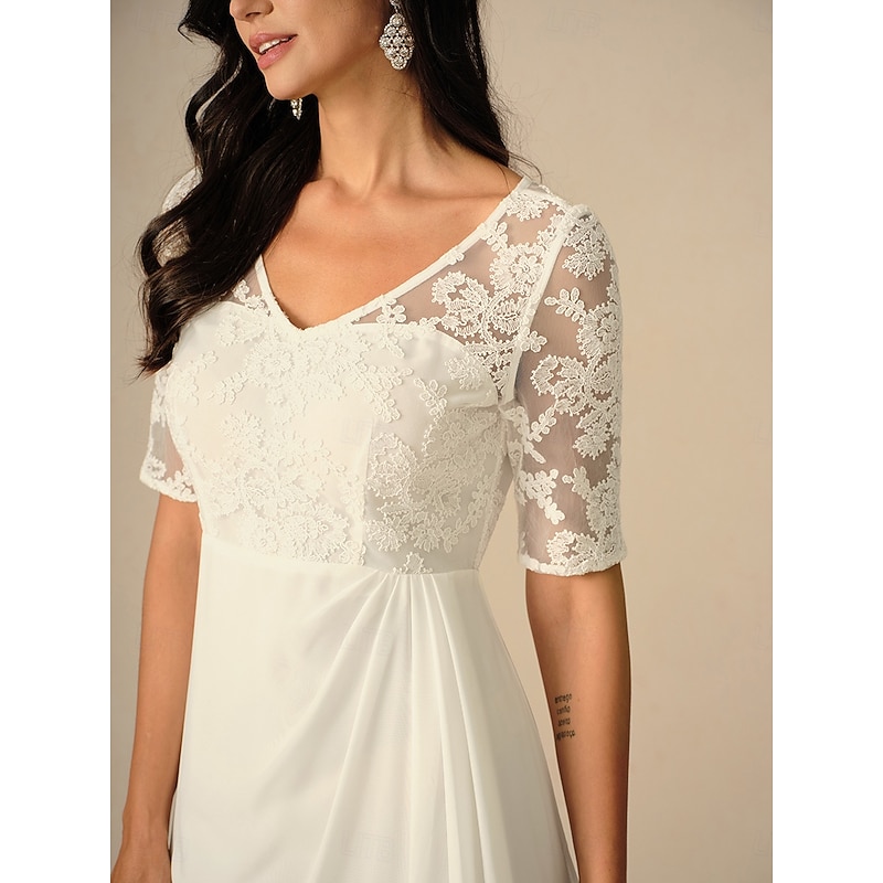 Women's Maxi Dress White Dress Chiffon Dress Elegant Wedding Engagement Regular Fit Plain Short Sleeve V Neck White Summer Spring Fall Winter2