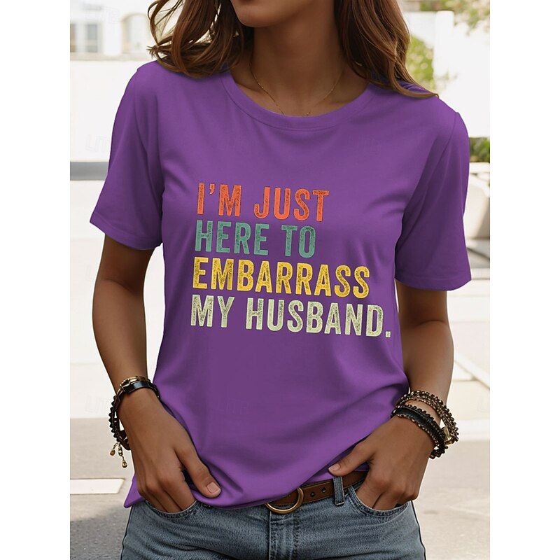 Women's Funny T Shirt Graphic Letter Vintage Stylish Casual Short Sleeve Crew Neck Regular Tops Daily Weekend Print Black Blue Purple Green Summer3