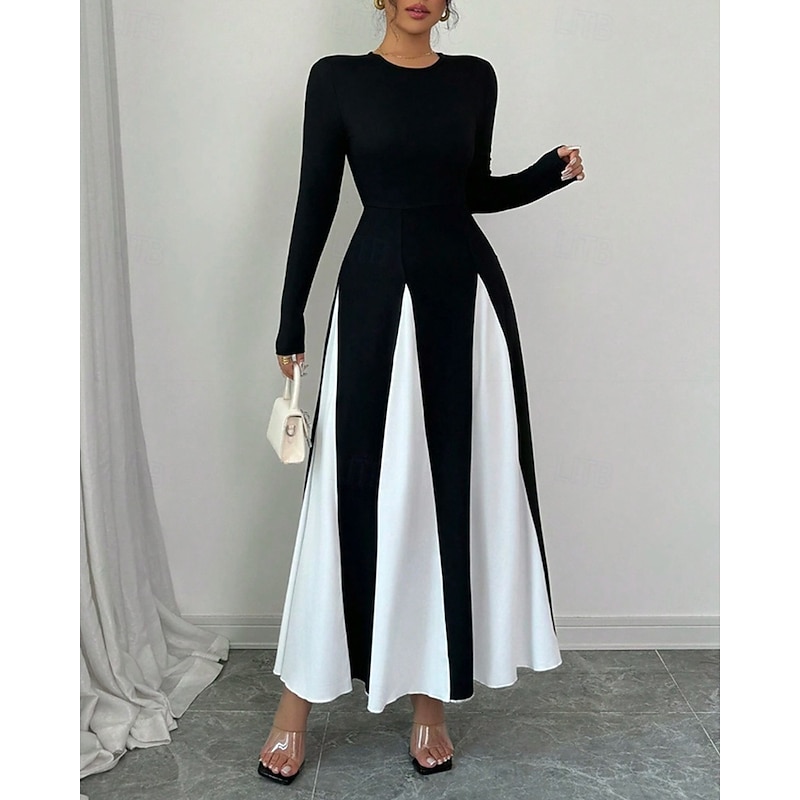 Women's Long Dress Maxi Dress Graduation Dress Casual Dress Fashion Modern Outdoor Vacation Daily Regular Fit Color Block Long Sleeve Crew Neck Black Summer Spring4