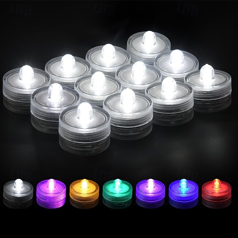 12/24PCS Submersible Light Electronic Candle Lights for Home Fish Tank Underwater Landscape Lights for Aquarium Holidays Christmas Birthday Party Home Decoration