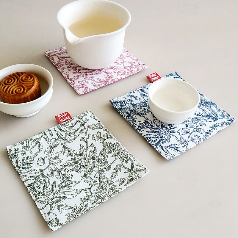 Fabric Coaster With Printed Double-Layer Insulation Pad, Simple Style Square Mug Pad