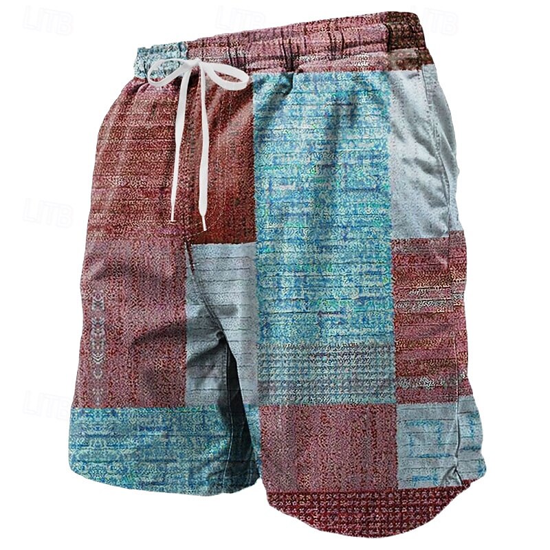 Men's Geometric Color Block Patchwork Swim Shorts Board Shorts Swimming Trunks Mid Waist Streetwear Hawaiian Beach Vacation Wear Side Pockets Mesh Lining Elastic Drawstring Waist Designer Clothing4