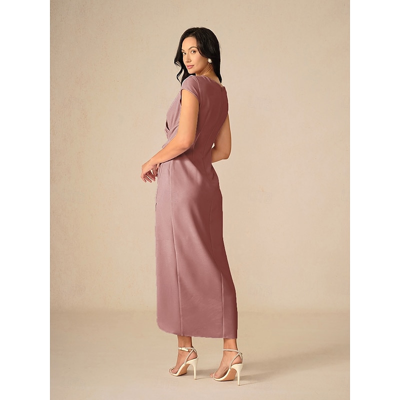 Women's Maxi Dress Wrap Dress Elegant Party Birthday Wedding Vacation Wedding Guest Regular Fit Solid Color Short Sleeve V Neck Dusty Rose Summer Spring Fall4