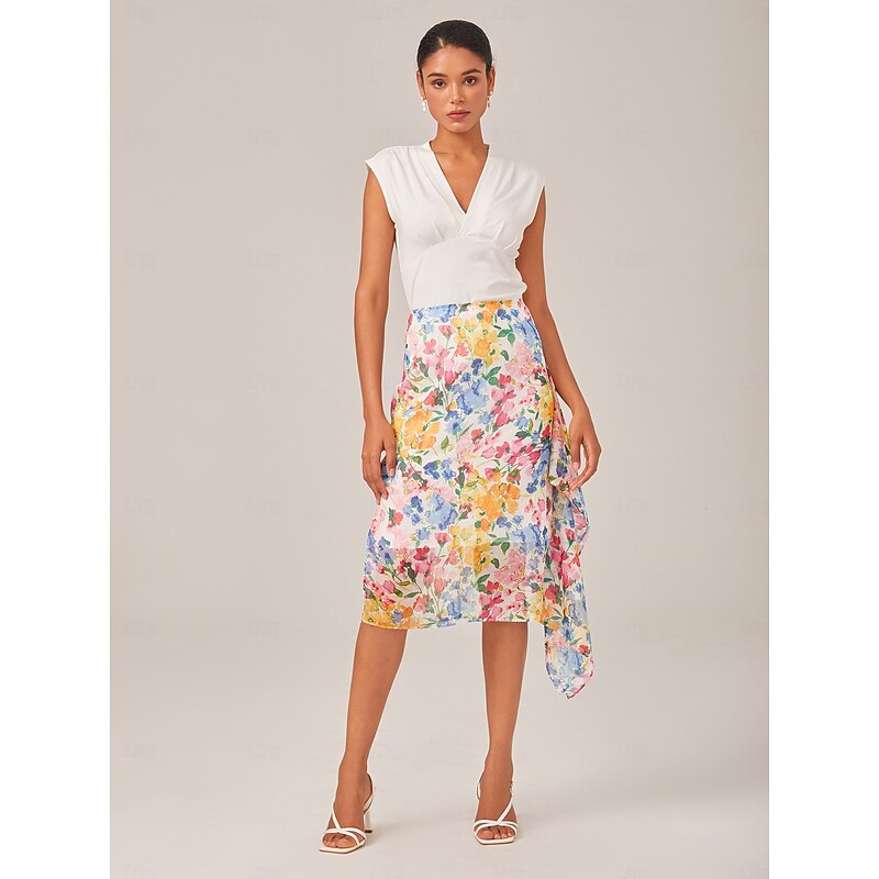 Elegant Ruffled Asymmetric High-Waisted A-Line Maxi Skirt4