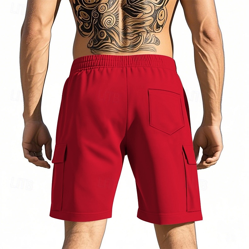 Men's Cargo Shorts Sweat Shorts Shorts Summer Shorts Pocket Elastic Waist Drawstring Plain Comfort Short Sports Outdoor Daily Going out Fashion Casual Black Red Micro-elastic4