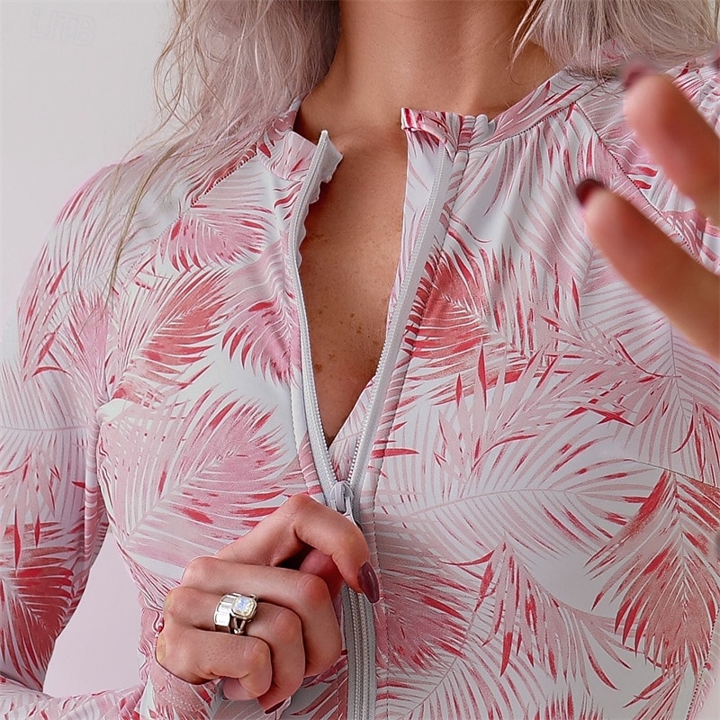 Women's Rash Guard One Piece Swimsuit UV Sun Protection UPF50+ Lightweight Long Sleeve Spandex Swimwear Bathing Suit Front Zip Swimming Surfing Beach Water Sports Tropical Summer Spring Autumn4