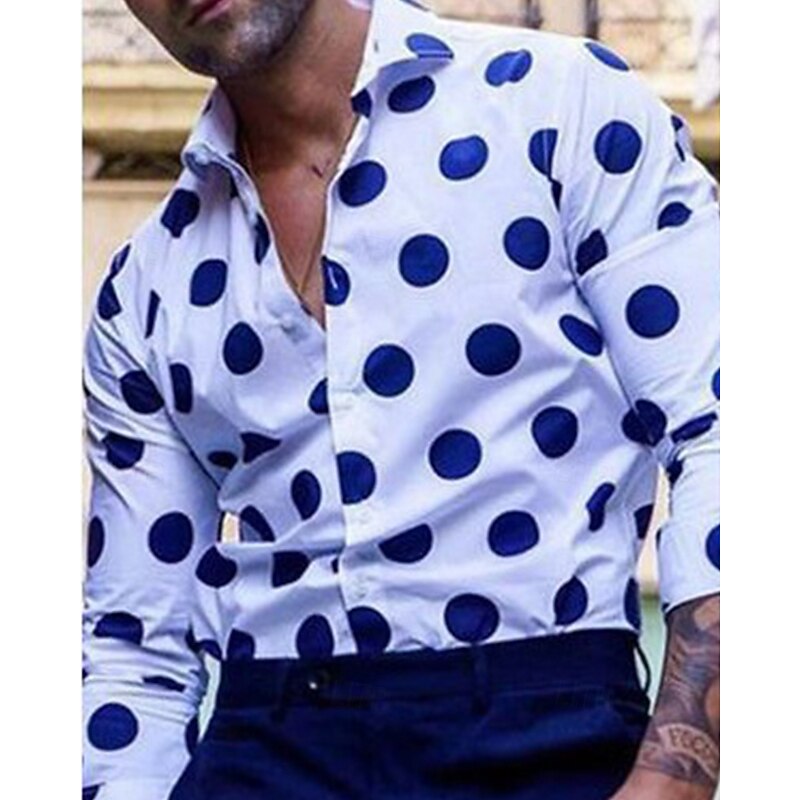 Men's Shirt Summer Shirt Casual Shirt Beach Shirt Button Up Shirt Light Pink Black White Red Black+Gray Long Sleeve Polka Dot Lapel Vacation Hawaiian Button-Down Clothing Apparel Polyester Fashion