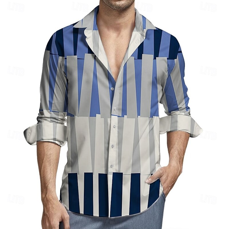 Retro Vintage 1970s Shirt Aloha Shirt Hippie Striped Fancy Dress Men's Masquerade Party Daily Wear Pride Parade Adults' Shirt