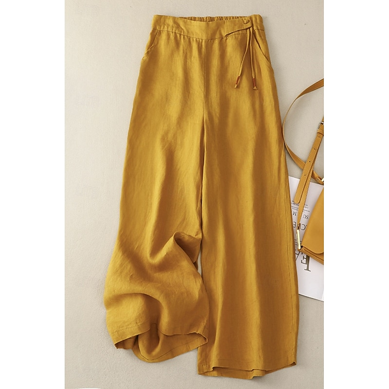 Women's Cotton Linen Pants Slacks Fashion Streetwear Full Length Natural Plain Pocket Elastic Waist Outdoor Comfortable Street Going out Apricot Black Blue Ginger Summer Regular Fit