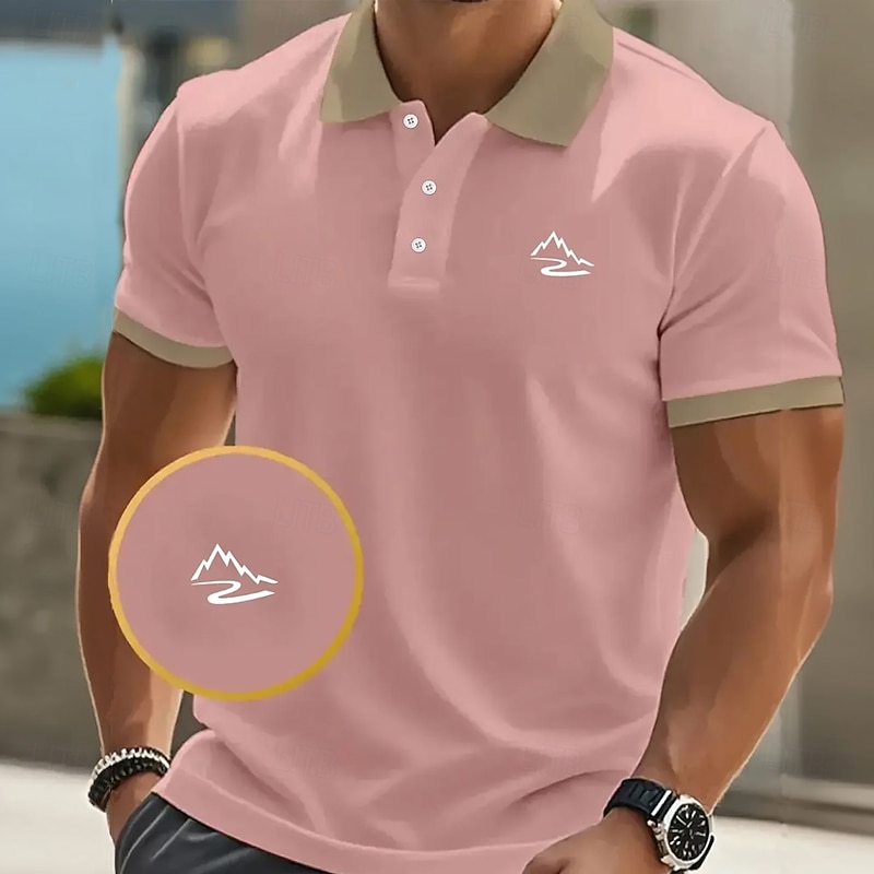 Men's Graphic Polo Short Sleeve Polo Shirts Collared Shirts Business Casual Outdoor Daily Wear 3D Print Summer Black Pink Navy Blue