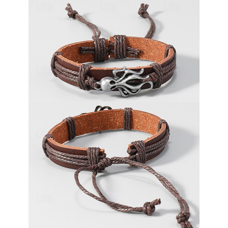 Men's Octopus Charm Leather Bracelet – Adjustable Nautical Rope Wristband for Surfers, Rock Fans and Casual Outfits4