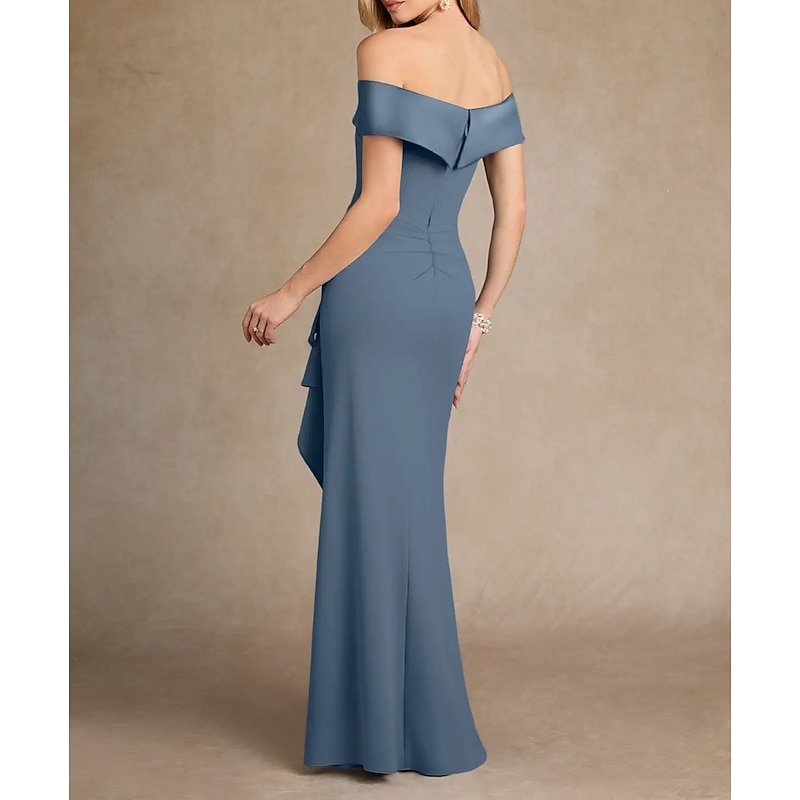 Mermaid / Trumpet Bridesmaid Dress Off Shoulder Short Sleeve Elegant Floor Length Stretch Fabric with Ruffles / Ruching2