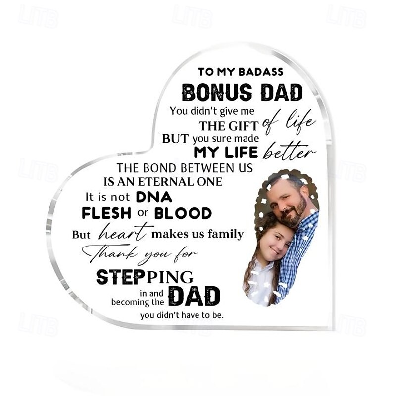 Personalized Heart Shaped Acrylic Plaque Custom Best Gift for Dad Photo for Anniversary, Birthday, Halloween, Christmas, New Year, Home Decor for Him Her4