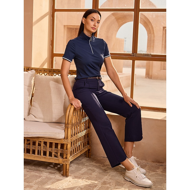 Women's Golf Polo Shirt Navy Blue Rose Red Short Sleeve Shirt Ladies Golf Attire Clothes Outfits Wear Apparel4