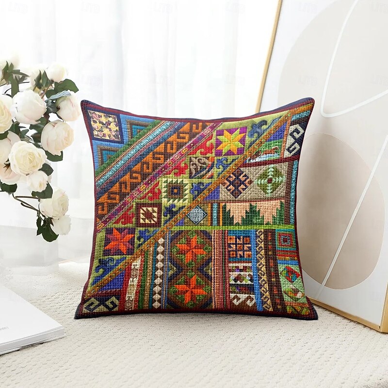 Mexican Quilting Pattern Decorative Toss Pillows Cover 1PC Soft Square Couch Cushion Case Pillowcase for Bedroom Livingroom Sofa Chair