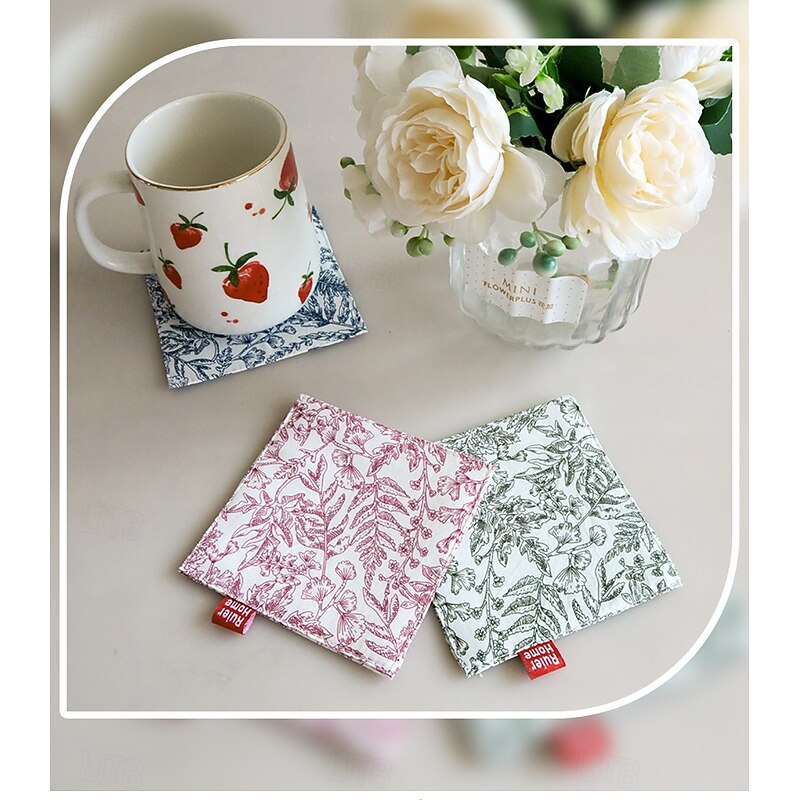 Fabric Coaster With Printed Double-Layer Insulation Pad, Simple Style Square Mug Pad2