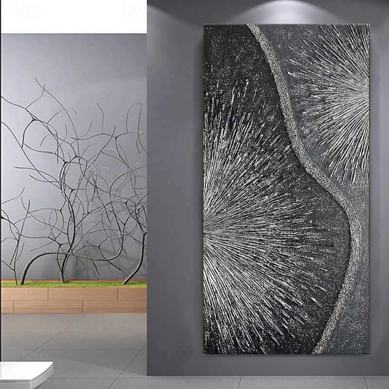 Handmade Oil Painting Canvas Wall Art Decoration Contemporary Abstract Silver Textured Artwork for Home Living Room Decor Stretched Frame Hanging Painting/Rolled Frameless Unstretched Painting4