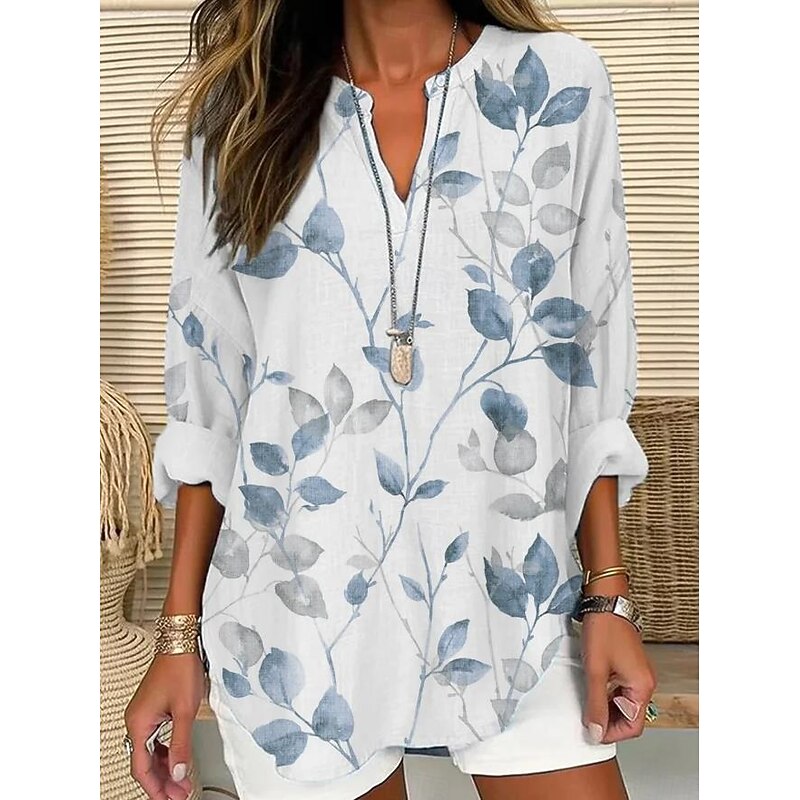 Women's Blouse Tunic V Neck Long Sleeve Boho Casual Tops Floral Graphic Vintage Daily Romantic Regular Tops Daily Wear Print Black Blue Purple Orange Light Grey2
