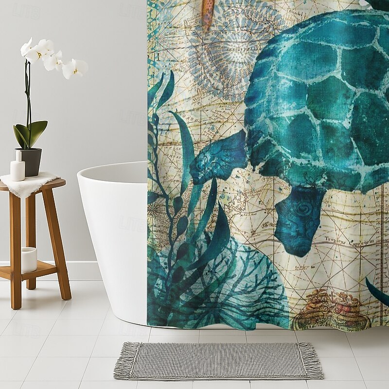 Shower Curtain with Hooks 180cm*180cm(70"*70") Polyester Washable Waterproof Ocean Landscape Pattern2