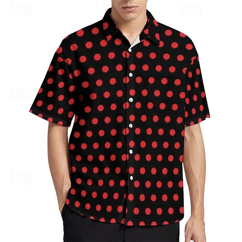 Men's Shirt Summer Shirt Casual Shirt Beach Shirt Button Up Shirt Black Red Blue Short Sleeve Polka Dot Lapel Vacation Hawaiian Clothing Apparel Polyester Fashion Casual Comfortable3