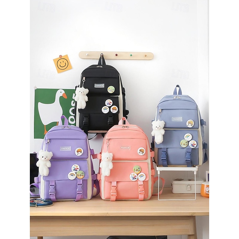 5-Piece Kids Backpack Set with Badge Pins – Lightweight School Bag with Tote, Pencil Case & Crossbody Pouch for Girls and Boys, Ideal for Elementary and Middle School4