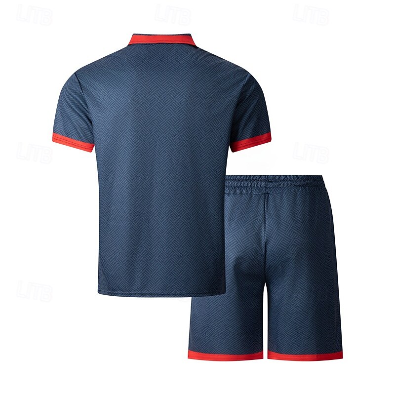 Men's Quarter Zip Polo Golf Shirt Daily Holiday Lapel Short Sleeve Fashion Basic Color Block Print 2 Piece Summer Regular Fit Navy Blue Quarter Zip Polo3