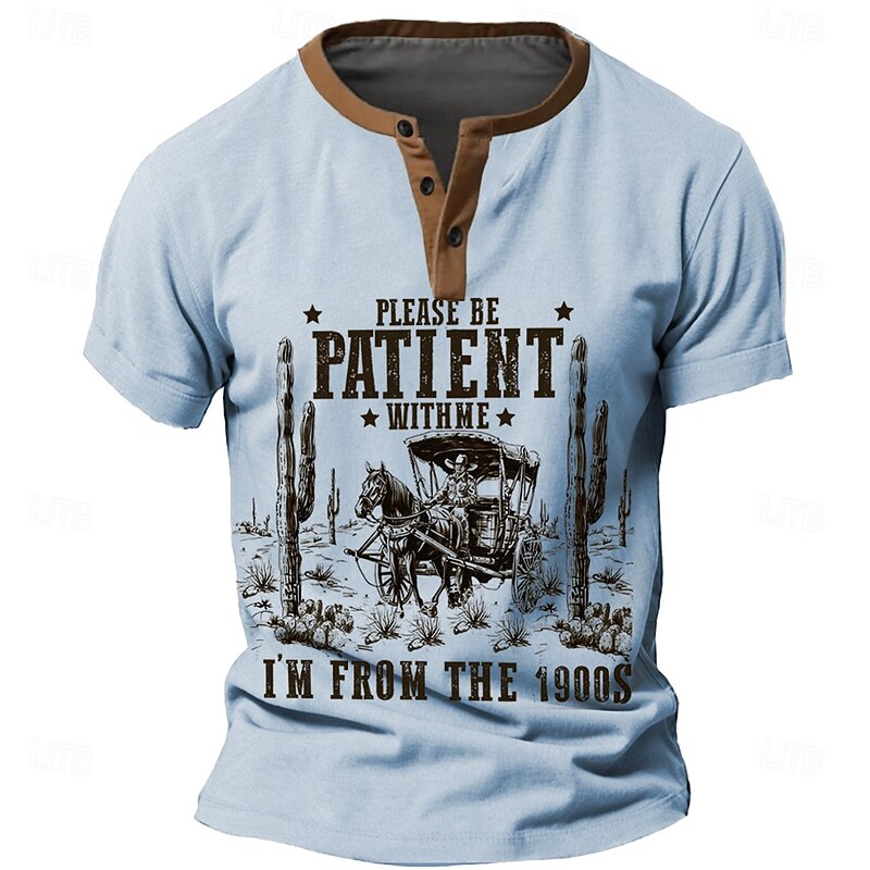 Men's 1900s T Shirt Henley Shirt Short Sleeve Vintage Designer Retro Vintage Street Casual Daily Summer Spring Light Blue Light Gray Khaki Henley Henley T-Shirt3