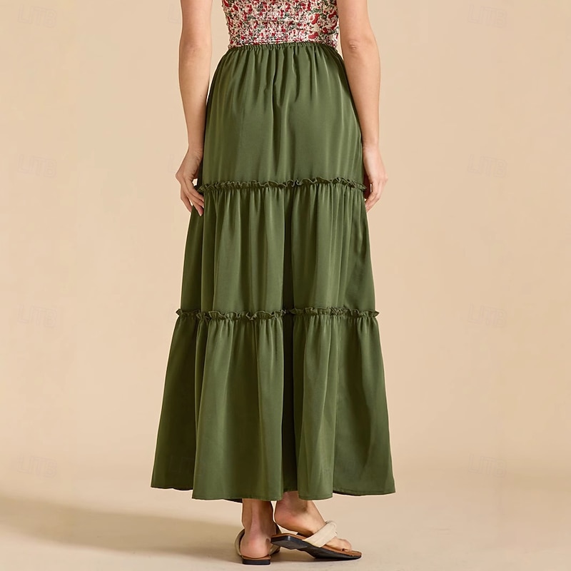 Retro Vintage Medieval Renaissance Ankle Length Skirt Cottagecore Solid Color Fancy Dress Women's Fantasy Vacation LARP Ren Faire Adults' Skirt Spring & Summer3