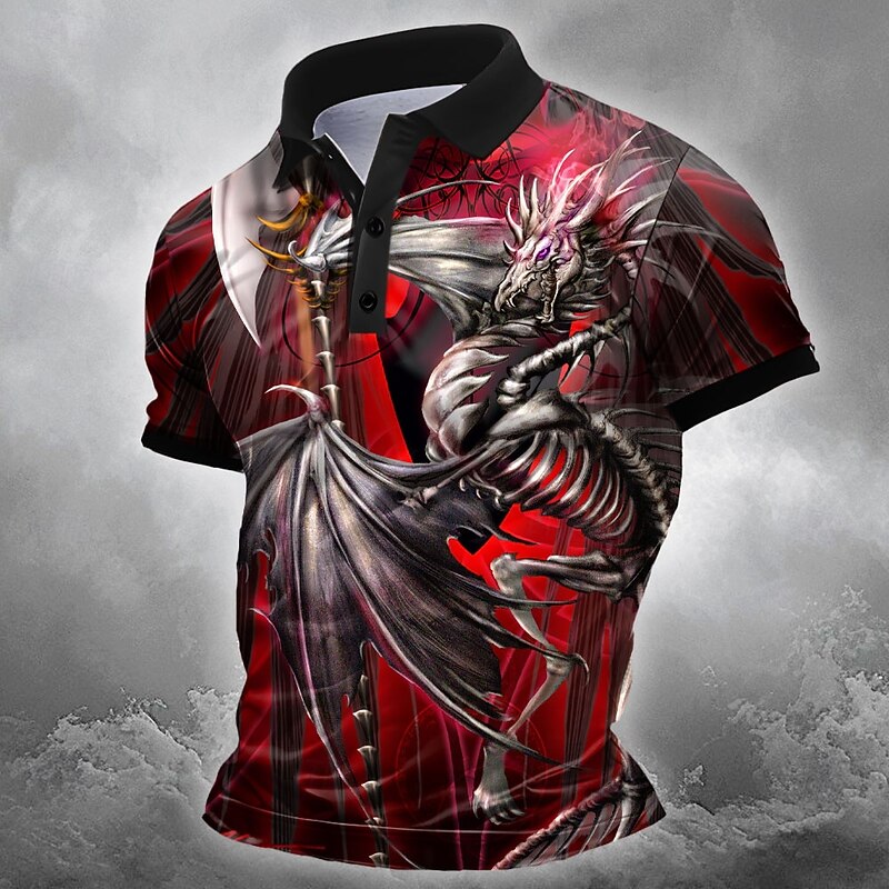 Men's Dragon 3D Polo Short Sleeve Polo Shirts Collared Shirts Casual Outdoor Street Athleisure Daily Wear 3D Print Ruth Thompson Summer Red