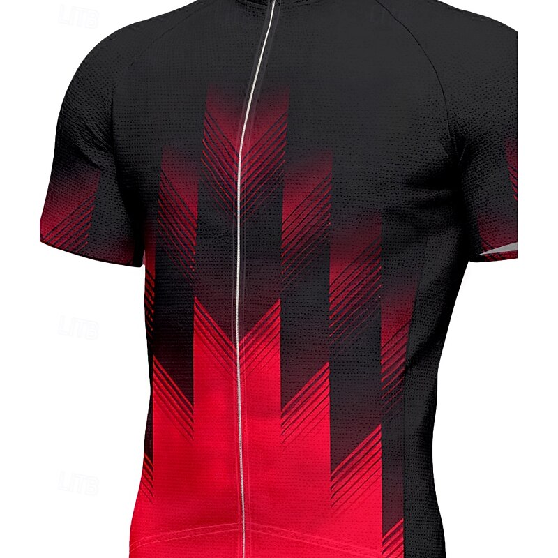 Men's Cycling Jersey Graphic Geometric Gradient Short Sleeve Bike Tee Tshirt Top with 3 Rear Pockets UV Resistant Quick Dry Front Zipper Reflective Strips Sports Red Clothing Apparel3