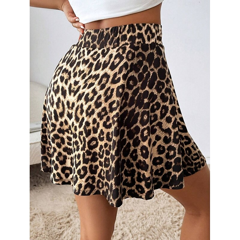 Women's Short Skirt culottes Slim Fashion Casual Mini High Waist Skirts Graphic Leopard Layered Stretchy Daily Brown Summer Polyester2