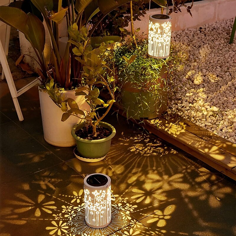 1 Pc Outdoor Waterproof Solar Lanterns Flower Dragonfly Projection Light Courtyard Garden Lawn Landscape Light Atmosphere Light Hanging Lantern2