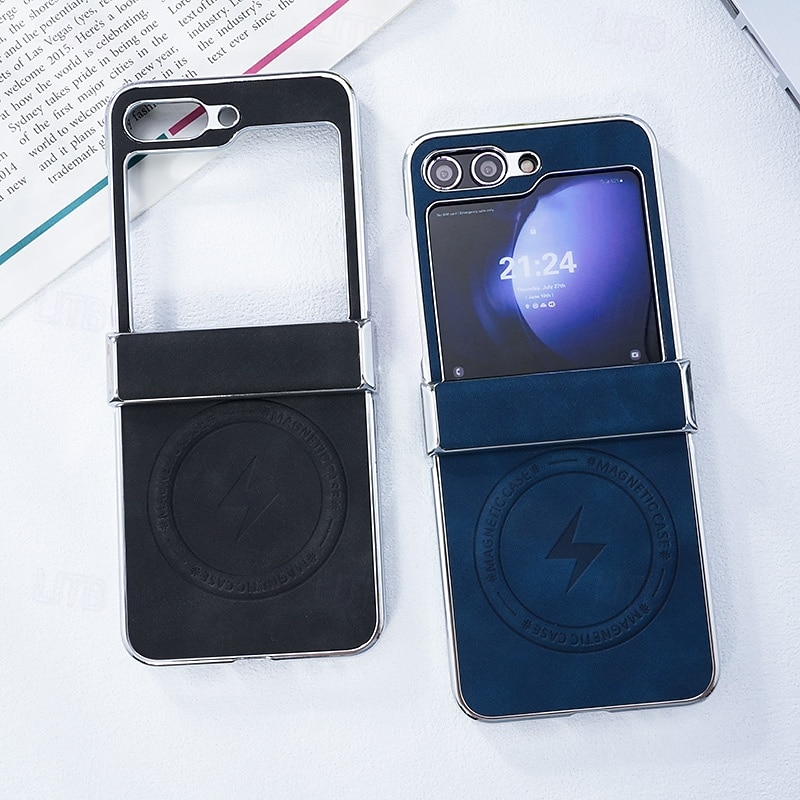 Phone Case For Apple AirTag Z Flip 7 Z Flip 6 Z Flip 5 Z Flip 4 Z Flip 3 Magnetic Adsorption Support Wireless Charging Shockproof Retro PC PU Leather