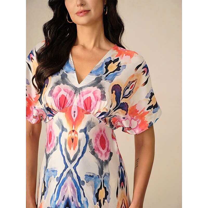 Women's Maxi Dress Sheath Dress Elegant Wedding Party Regular Fit Graphic Short Sleeve V Neck Pink Spring3