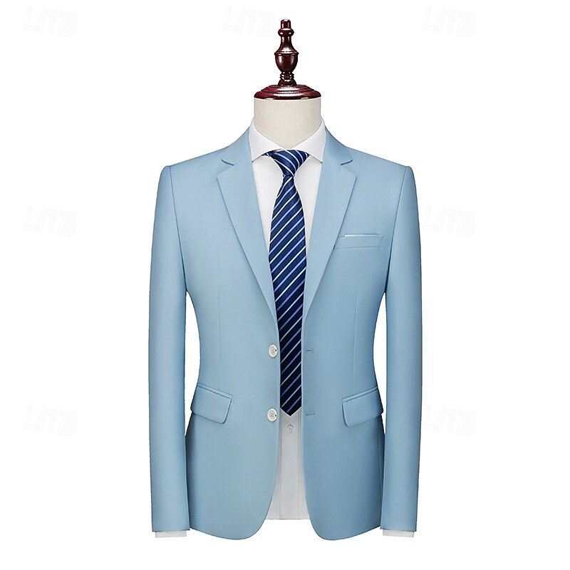 Men's Wedding Beach Wedding Suits Notch Sky Blue Solid Colored Tailored Fit 2 Piece Single Breasted Two-buttons2