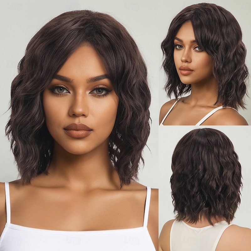 Synthetic Wig Wavy Deep Wave Middle Part Asymmetrical Machine Made Wig 14 inch A1 Synthetic Hair Women's Classic Comfortable Highlighted / Balayage Hair Auburn