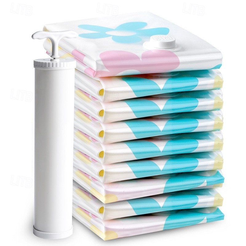 10 Pack Travel Vacuum Bags with Pump Seal Bags for Clothes Blankets Storage Bags with Zip, Storage Space Saver Vacuum Bags Reusable for Clothes Duvets Bedding Quilt Coats Blankets