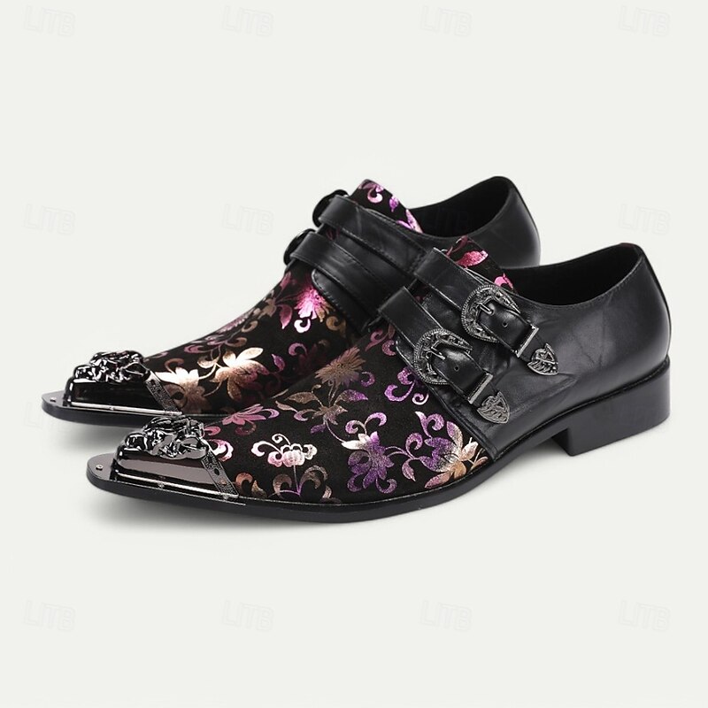 Men's Black Floral Embroidered Monk Strap Dress Shoes–Gothic Formal Shoes for Weddings, Banquets and Fashion Shows2
