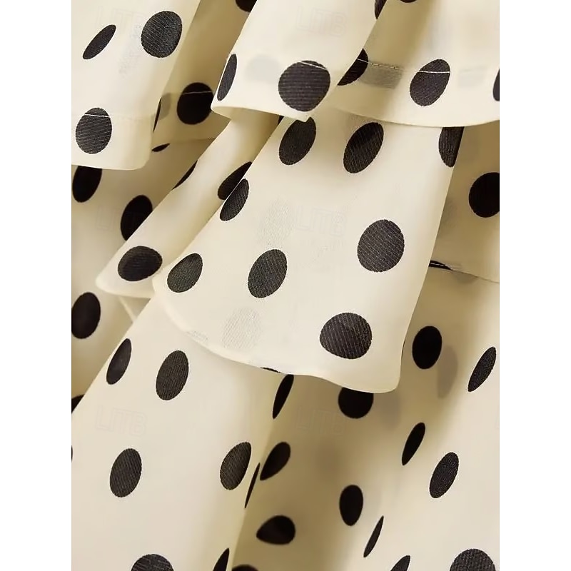 A-Line Cocktail Dresses Tiered Dress Semi Formal Wedding Guest Dress Floor Length Strapless Sweetheart Neckline Chiffon with Ruched Ruffles Polka Dots Print3