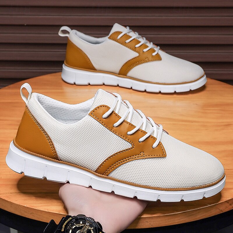 Men's Canvas and PU Leather Oxford Sneakers – Comfortable Lace-Up Casual Shoes for Work, Travel  and Spring Outfits4