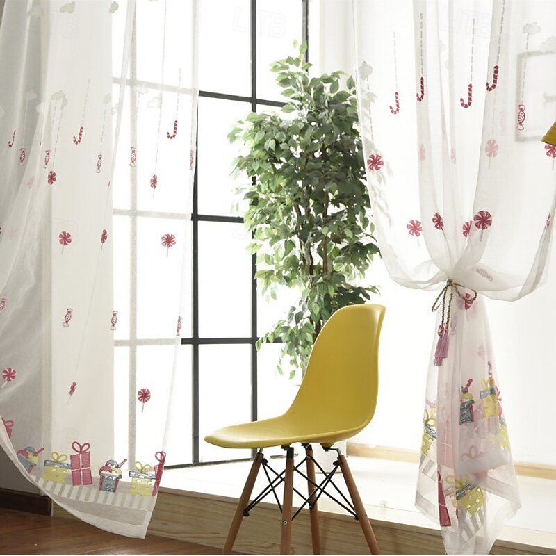 2Pcs Cartoon Anime Style High-End Embroidered Window Screen Living Room Bedroom Dining Room Study Semi Transparent Curtains4