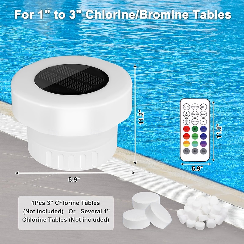 1 Pc Outdoor Solar Waterproof Swimming Pool Disinfection Box Rgb Color Changing Light Pool Fountain Floating Light Without Remote Control3