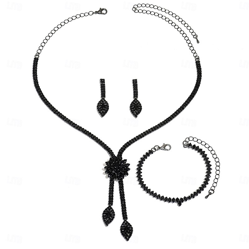 Bridal Jewelry Sets Three-piece Suit Zircon Rhinestone 1 Necklace Earrings Bracelets Women's Elegant Vintage Cute Tassel Fringe Precious irregular Jewelry Set For Wedding Party4