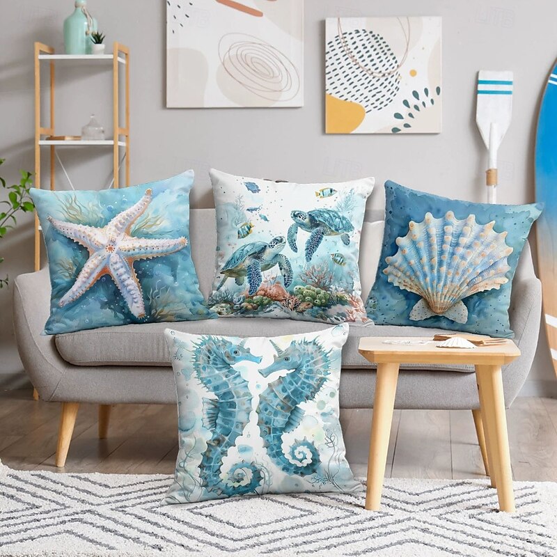 Summer Ocean Creature Decorative Toss Pillows Cover 1PC Soft Square Couch Cushion Case Pillowcase for Bedroom Livingroom Sofa Chair3