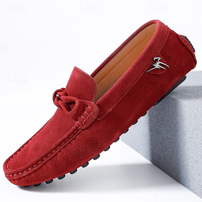 Men's Red Suede Moccasins with Tassel Detail, Casual Slip-On Shoes for Outdoor Events and Vacation Adventures