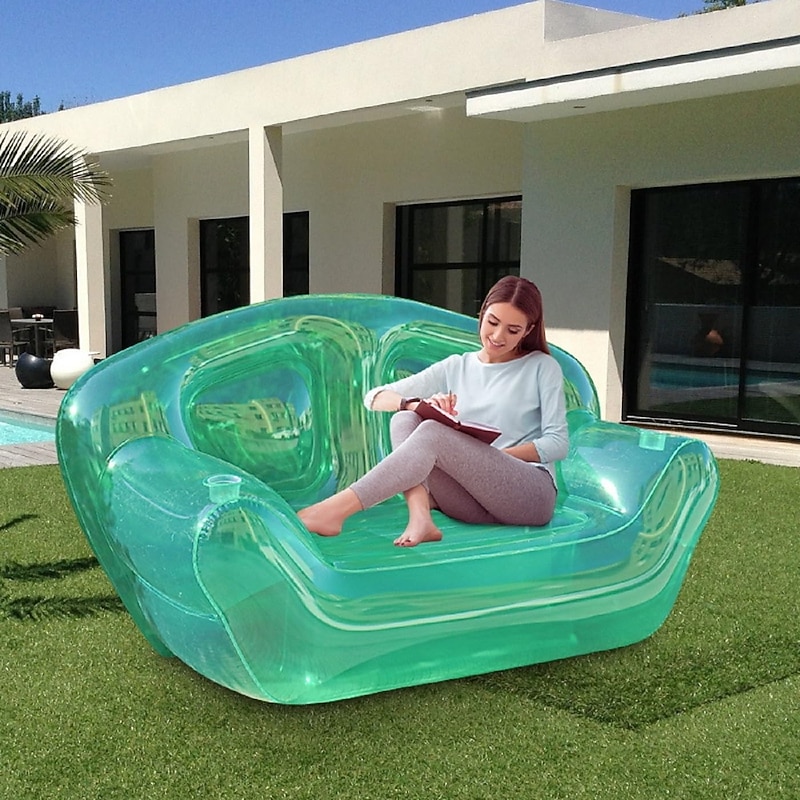 1pc Inflatable Sofa for 2 for Camping and Outdoor Relaxation - Portable Air Lounge with Pump, Foldable Camping Mattress Lunch Break Lounge Bench, Lightweight and Easy to Carry for Patio, Lawn or Backy