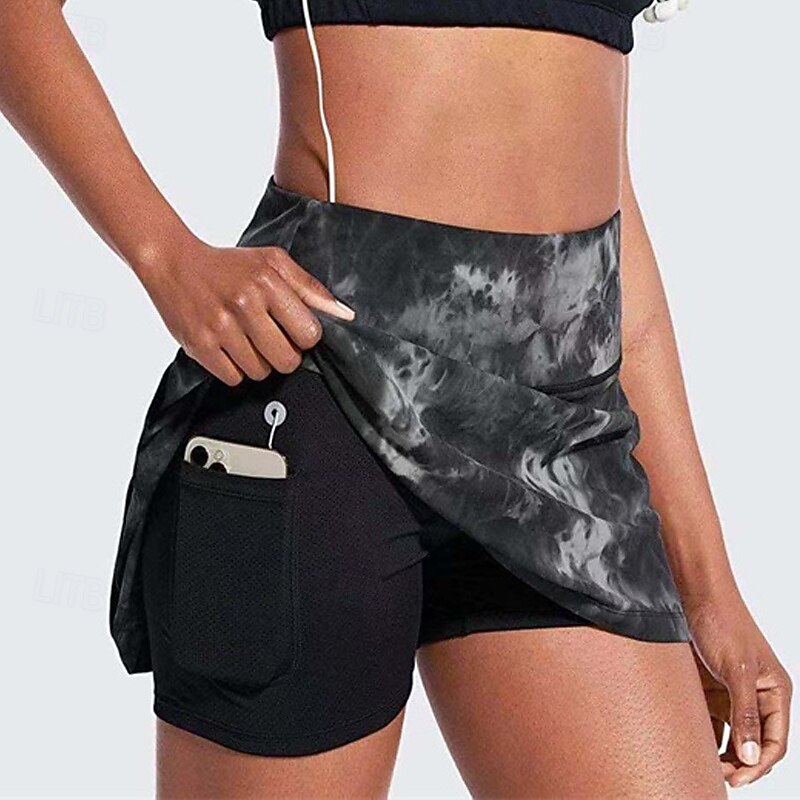 Women's Tie Dye Tennis Skirts with Shorts Pleated Quick Dry Tennis Golf Badminton Skort Black Pink Blue Tennis Clothing - Main Image