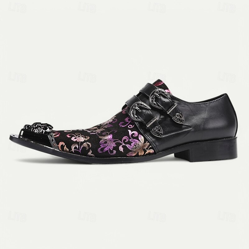 Men's Black Floral Embroidered Monk Strap Dress Shoes–Gothic Formal Shoes for Weddings, Banquets and Fashion Shows4